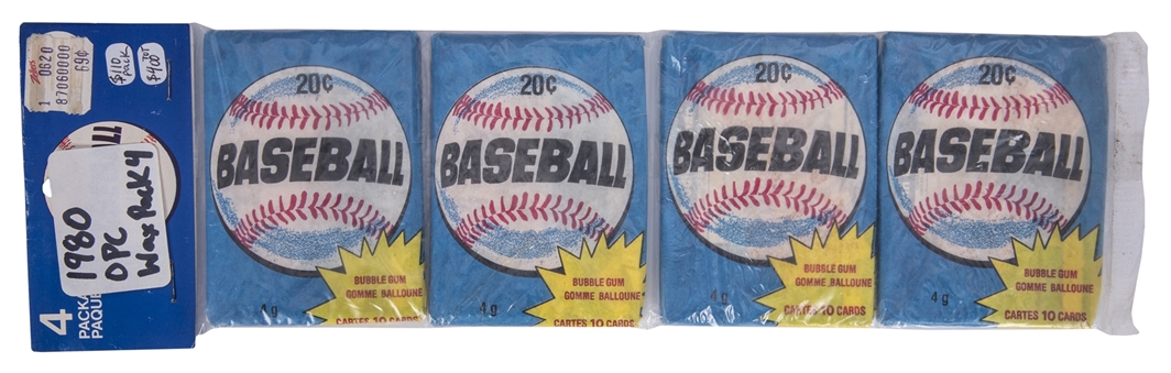 1980 O-Pee-Chee Baseball "Rack-Pack" – Containing Four Unopened Wax Packs